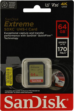 SanDisk Extreme <SDSDXV2-064G-GNCIN> SDXC Memory Card 64Gb Class10 UHS-I U3 V30
