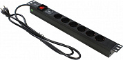 5bites < PDU619A06> Блок силовых розеток 19", чёрный 1U,  6 евророзеток, шнур 2м