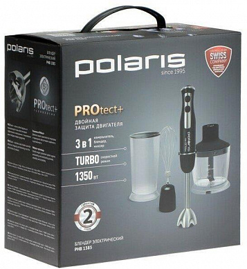 Polaris <PHB 1385 Black> Блендер погружной (1350W, измельчитель 0.5л,металлическая погружная часть, венчик)