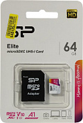 Silicon Power <SP064GBSTXBV1V20SP> microSDXC Memory Card 64Gb UHS-I U1 V10 + microSD-->SD Adapter