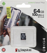 Kingston <SDCS2/64GBSP> microSDXC Memory Card 64Gb A1 UHS-I U1