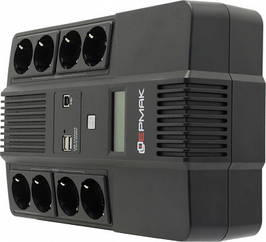 UPS 800VA ЕРМAК <220-220.0.8-32-BH> защита телефонной линии/RJ45,USB,+USB для зарядки мобильных устройств