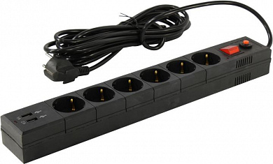 Сетевой фильтр Buro BU-SP5_USB_2A-B <5м> (6 розеток+2 USB)