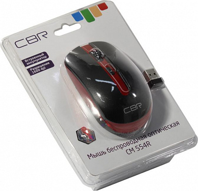 CBR Wireless Optical Mouse <CM 554R Black-Red> (RTL) USB 4but+Roll, беспроводная