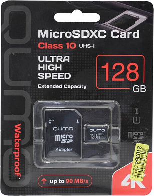Qumo <QM128GMICSDXC10U1> microSDXC 128Gb Class10 UHS-I U1 + microSD-->SD Adapter