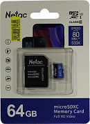 Netac <NT02P500STN-064G-R> microSDXC Memory Card 64Gb UHS-I U1 + microSD-->SD Adapter