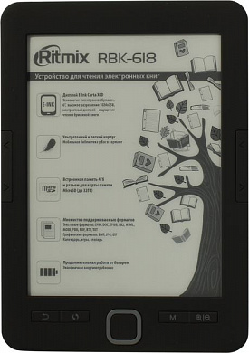 Ritmix <RBK-618> (6",mono,1024x758, 4Gb,CHM/DOC/EPUB/FB2/HTML/MOBI/PDF/RTF/TXT/BMP/JPEG/GIF,microSD,USB)