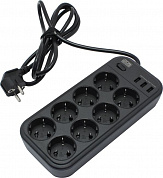 Сетевой фильтр PowerCom SP-08 USB03AB Black <1.8м> 8 розеток, 3xUSB