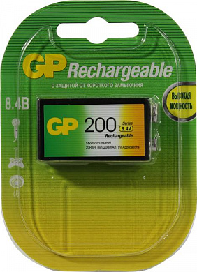 Аккумулятор GP 20R8H-2CRU1 (8.4V, 200mAh) NiMh,  типа "Крона"