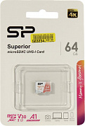 Silicon Power <SP064GBSTXDV3V20> microSDXC Memory Card 64Gb UHS-I U3 V30 A1