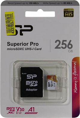 Silicon Power <SP256GBSTXDU3V20AB>  microSDXC Memory Card 256Gb UHS-I U3 + microSD-->SD Adapter