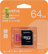 ADATA Premier <AUSDX64GUICL10-RA1> microSDXC Memory Card 64Gb UHS-I U1 + microSD-->SD Adapter