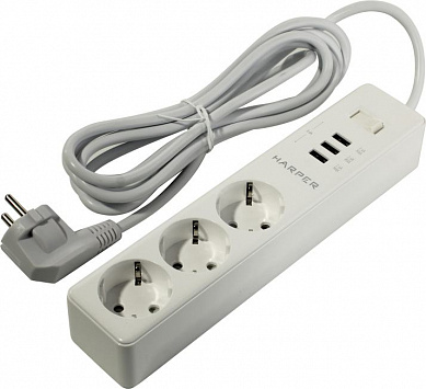 Удлинитель HARPER <UCH-325 White>  <3м> (3 розетки + 3 USB)