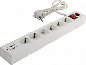 Сетевой фильтр Buro BU-SP1.8_USB_2A-W <1.8м> (6 розеток+2 USB)
