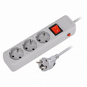 SBSP-3-18-G Сетевой фильтр 16А, 3500 Вт, 3 гнезда, без з/ш, с з/к, ПВС 3x1.0, 1,8 м, серый (SBSP-3-18-G)