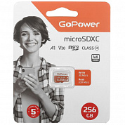 GoPower 00-00025684 Карта памяти microSD GoPower 256GB Class10 UHS-I (U3) 100 МБ/сек V30 без адаптера
