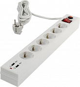 Сетевой фильтр Buro BU-SP3_USB_2A-W <3м> (6 розеток+2 USB)