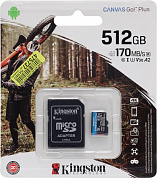Kingston <SDCG3/512GB> microSDXC Memory Card 512Gb A2 V30 UHS-IU3 + microSD-->SD Adapter