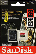 SanDisk Extreme PRO <SDSQXCU-064G-GN6MA> microSDXC Memory Card 64Gb UHS-I U3 V30 A2 + microSD-->SD Adapter
