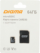 Digma <DGFCA064A03> microSDXC 64Gb UHS-I U3 Class10 V30 + microSD-->SD  Adapter