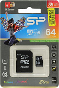 Silicon Power <SP064GBSTXBU1V10-SP> microSDXC Memory Card 64Gb UHS-I U1 + microSD-->SD Adapter