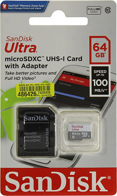 SanDisk Ultra <SDSQUNR-064G-GN3MA> microSDXC Memory Card 64Gb UHS-I U1 + microSD--> SD Adapter