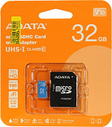 ADATA Premier <AUSDH32GUICL10A1-RA1> microSDHC Memory Card 32Gb A1 V10 UHS-I U1 + microSD-->SD Adapter