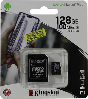 Kingston <SDCS2/128GB> microSDXC Memory Card 128Gb A1 V10 UHS-I U1 + microSD-->SD Adapter