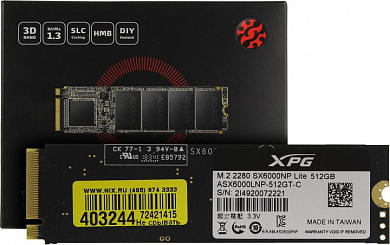 SSD 512 Gb M.2 2280 M ADATA XPG SX6000 Lite <ASX6000LNP-512GT-C> 3D TLC