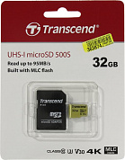 Transcend <TS32GUSD500S> microSDHC Memory Card 32Gb UHS-I U3 V30 + microSD-->SD Adapter