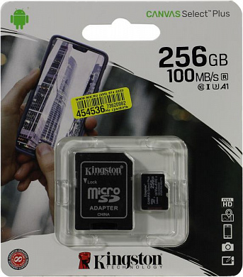Kingston <SDCS2/256GB> microSDXC Memory Card 256Gb A1 V30 UHS-I U3 + microSD-->SD Adapter