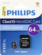 PHILIPS <FM64MA45B/97> microSDXC Memory Card 64Gb Class10 + microSD-->SD Adapter