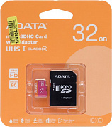 ADATA Premier <AUSDH32GUICL10-RA(1)> microSDHC Memory Card 32Gb UHS-I U1 + microSD-->SD Adapter