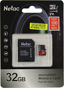 Netac <NT02P500PRO-032G-R> microSDHC Memory Card 32Gb UHS-I U1 V10 + microSD-->SD Adapter