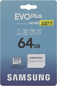 Samsung EVO Plus <MB-MC64SA> microSDXC Memory Card 64Gb Class10 UHS-I U1+ microSD--> SD Adapter