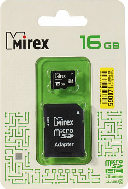 Mirex <13613-AD10SD16> microSDHC 16Gb Class10 + microSD-->SD Adapter