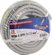 Кабель силовой, NUM-O (NYM) 2x1.5мм2 <бухта 20м> Rexant <01-8701-20>
