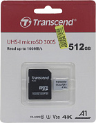 Transcend <TS512GUSD300S-A> microSDXC Memory Card 512Gb UHS-I U3 V30 + microSD-->SD Adapter