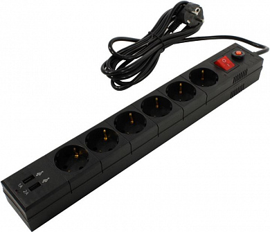 Сетевой фильтр Buro BU-SP3_USB_2A-B <3м> (6 розеток+2 USB)