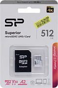 Silicon Power <SP512GBSTXDA2V20SP> microSDXC Memory Card 512Gb UHS-I U3 V30 A2 + microSD-->SD Adapter