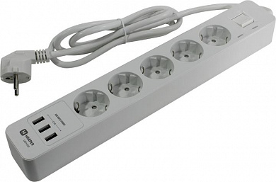 Удлинитель HARPER <UCH-530 White>  <1.5м> (5 розеток + 3 USB)