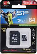 Silicon Power <SP064GBSTXDU3V10SP> microSDXC Memory Card 64Gb UHS-I U3 + microSD-->SD Adapter