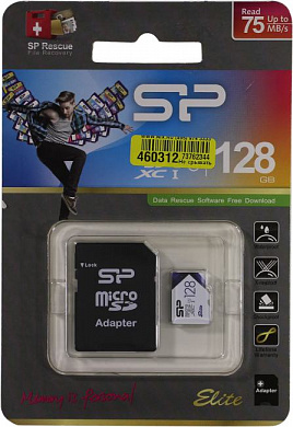 Silicon Power <SP128GBSTXBU1V21SP> microSDXC Memory Card 128Gb UHS-I U1 + microSD-->SD Adapter