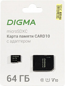 Digma <DGFCA064A01> microSDXC 64Gb UHS-I U1 Class10 V10 + microSD-->SD Adapter