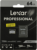 Lexar <LMS1066064G-BNANG> microSDXC Memory Card 64Gb Class10 V30 UHS-I U3 + microSD-->SD Adapter