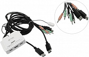 Multico <EW-K1302DP4K> 2-port DisplayPort USB KVM Switch (клав.USB+мышьUSB+DP+Audio,проводнойПДУ,кабели несъемные)