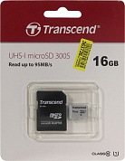 Transcend <TS16GUSD300S-A> microSDHC 16Gb UHS-I U1 + microSD-->SD Adapter