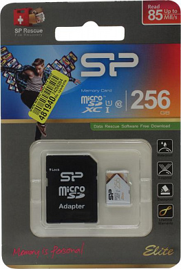 Silicon Power <SP256GBSTXBU1V21SP> microSDXC Memory Card 256Gb UHS-I U1 + microSD-->SD Adapter