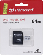 Transcend <TS64GUSD300S-A> microSDXC Memory Card 64Gb UHS-I U1 + microSD-->SD Adapter