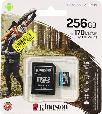 Kingston <SDCG3/256GB> microSDXC Memory Card 256Gb A2 V30 UHS-IU3 Class10 + microSD-->SD Adapter